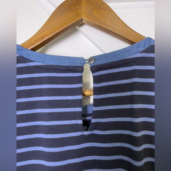 J. Jill 3/4 Sleeve Navy Striped Shift Dress Tencel Denim Shirt Tail Size Small - Picture 7 of 11